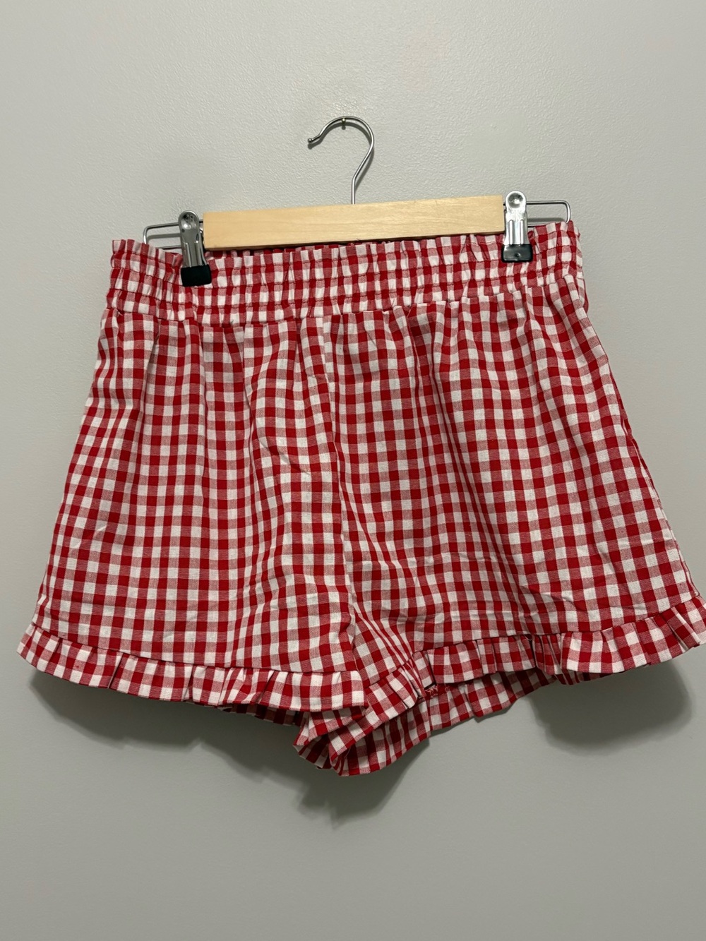 Country Western Cowgirl Red Gingham Ruffle Hem Shorts